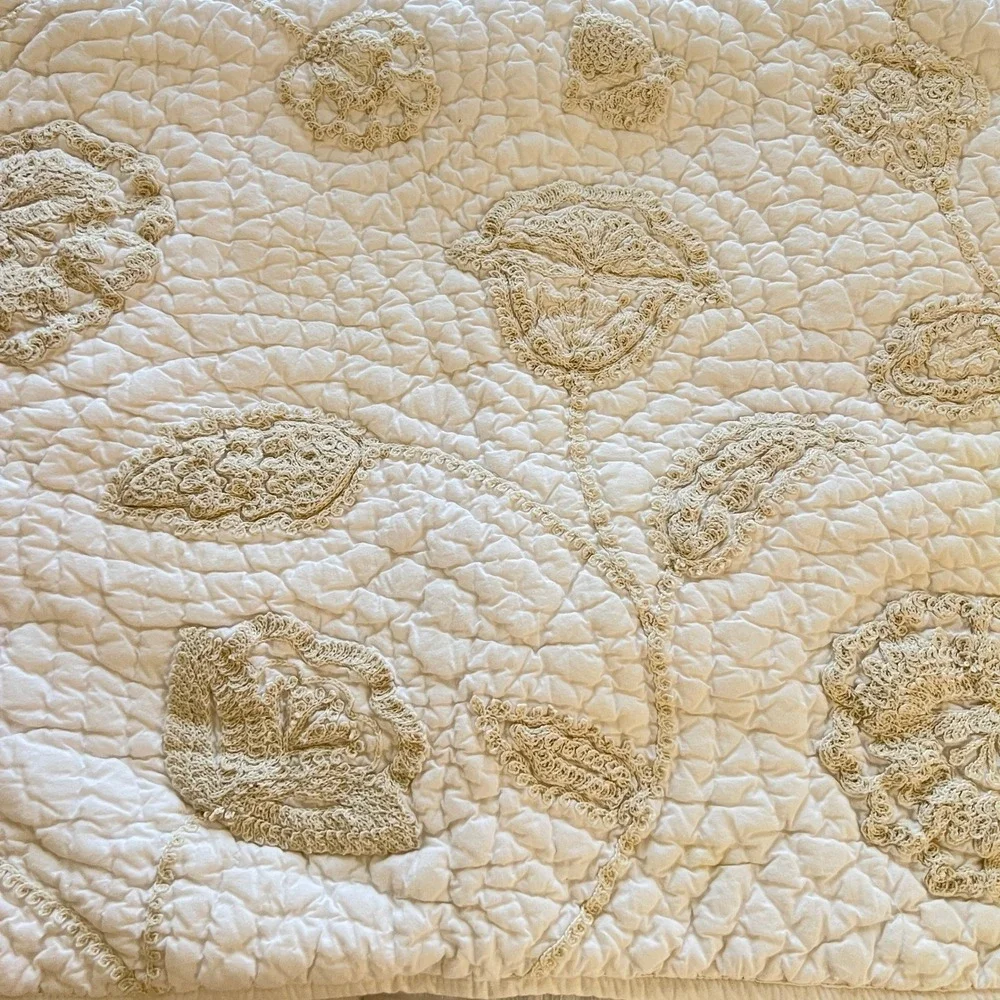 Vtg.‎ Pottery Barn 100% Cotton Embroidered Quilted Sham 2007 Embroidered Single